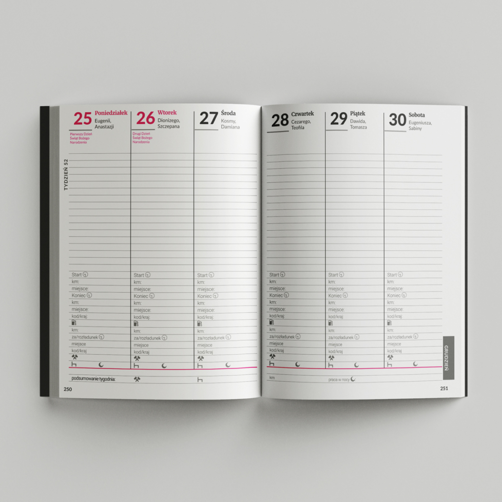 Personalizowany środek kalendarza książkowego